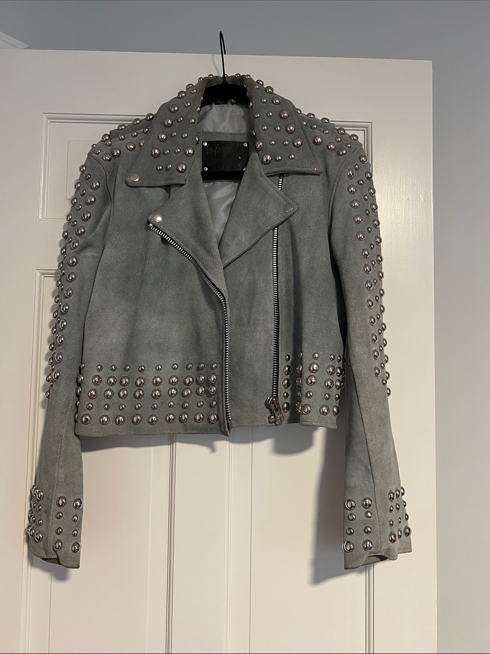 Free People Light Blue Studded Suede Biker Jacket - Picture 2 of 6